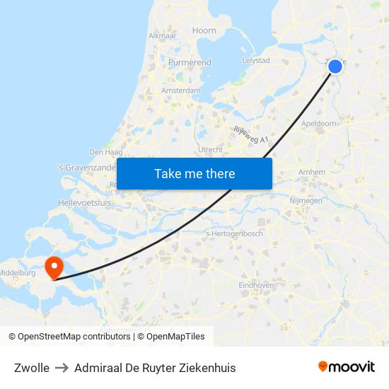 Zwolle to Admiraal De Ruyter Ziekenhuis map