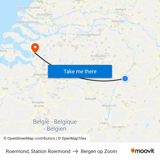Roermond, Station Roermond to Bergen op Zoom map