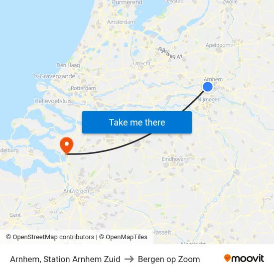 Arnhem, Station Arnhem Zuid to Bergen op Zoom map