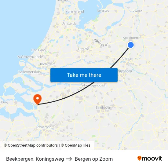 Beekbergen, Koningsweg to Bergen op Zoom map