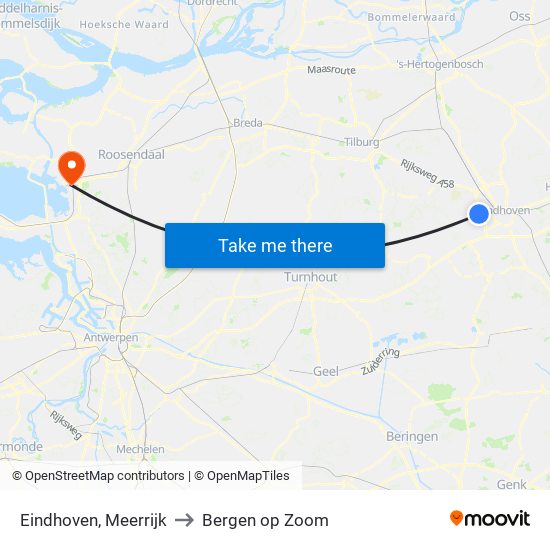 Eindhoven, Meerrijk to Bergen op Zoom map