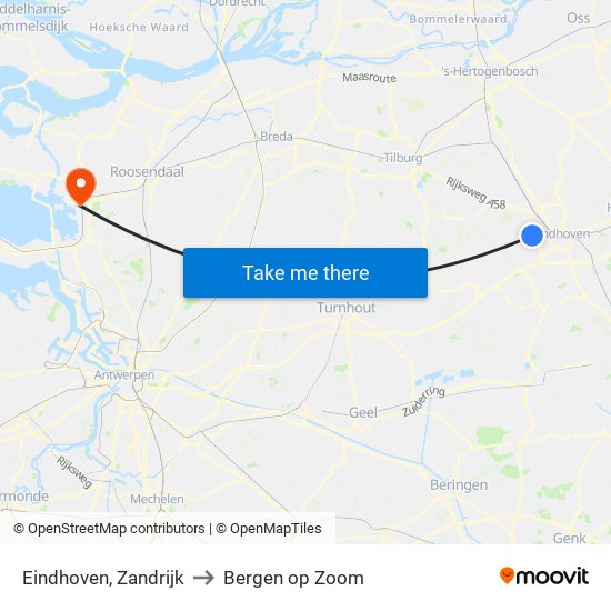 Eindhoven, Zandrijk to Bergen op Zoom map