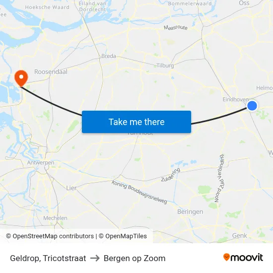 Geldrop, Tricotstraat to Bergen op Zoom map