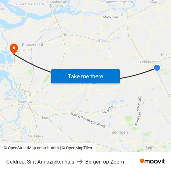 Geldrop, Sint Annaziekenhuis to Bergen op Zoom map