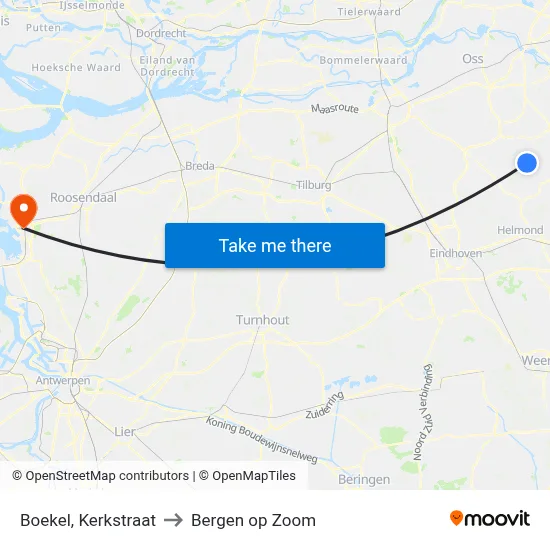 Boekel, Kerkstraat to Bergen op Zoom map