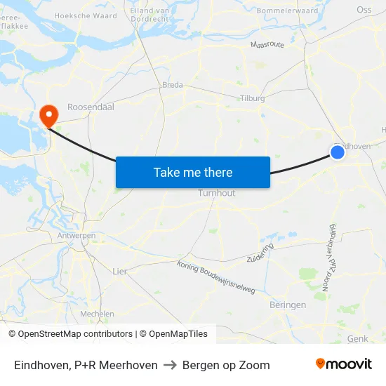 Eindhoven, P+R Meerhoven to Bergen op Zoom map