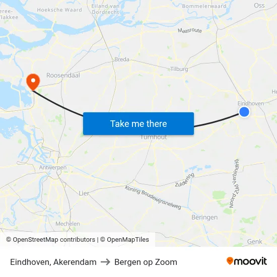 Eindhoven, Akerendam to Bergen op Zoom map