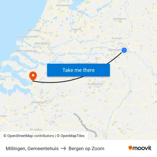 Millingen, Gemeentehuis to Bergen op Zoom map