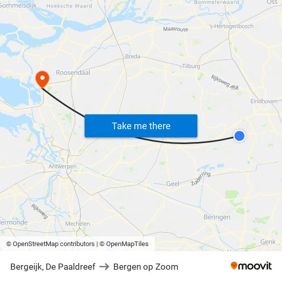 Bergeijk, De Paaldreef to Bergen op Zoom map