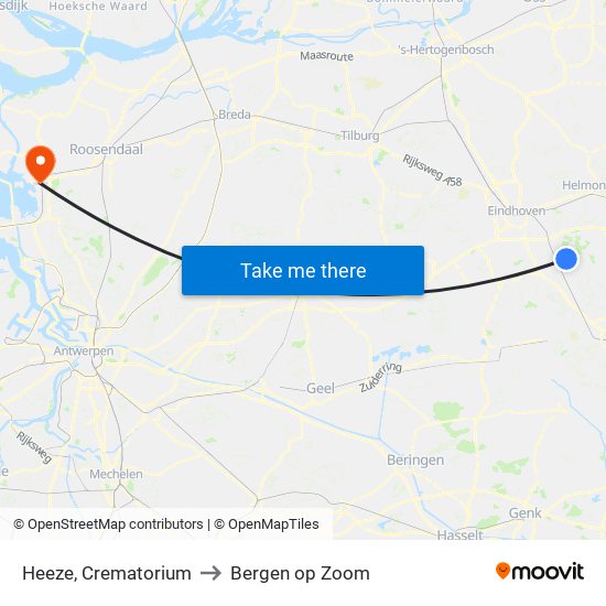 Heeze, Crematorium to Bergen op Zoom map