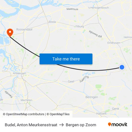 Budel, Anton Meurkensstraat to Bergen op Zoom map