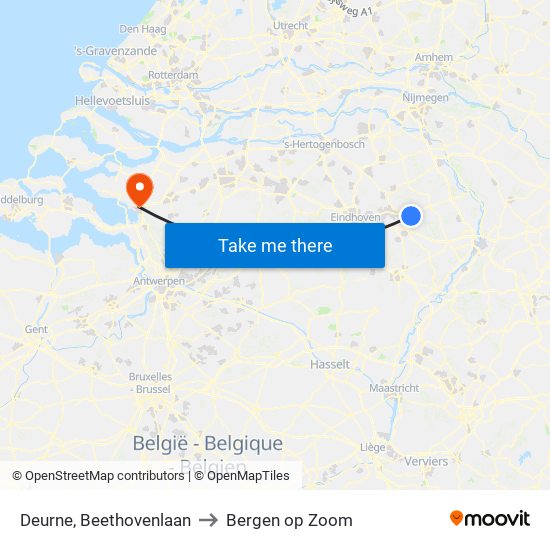 Deurne, Beethovenlaan to Bergen op Zoom map