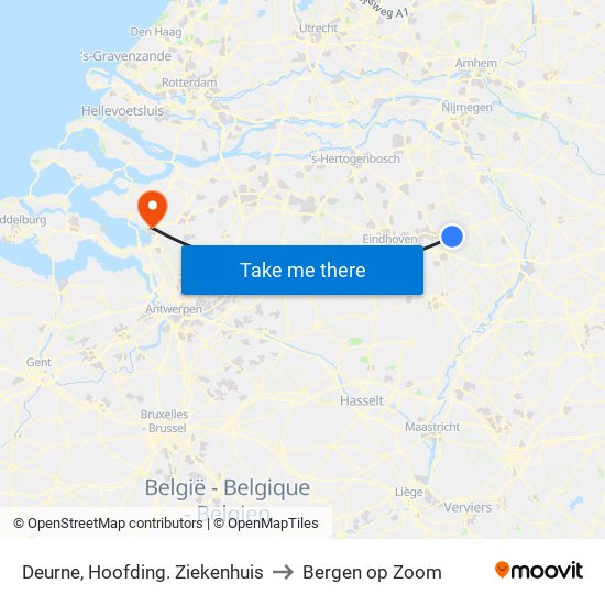 Deurne, Hoofding. Ziekenhuis to Bergen op Zoom map