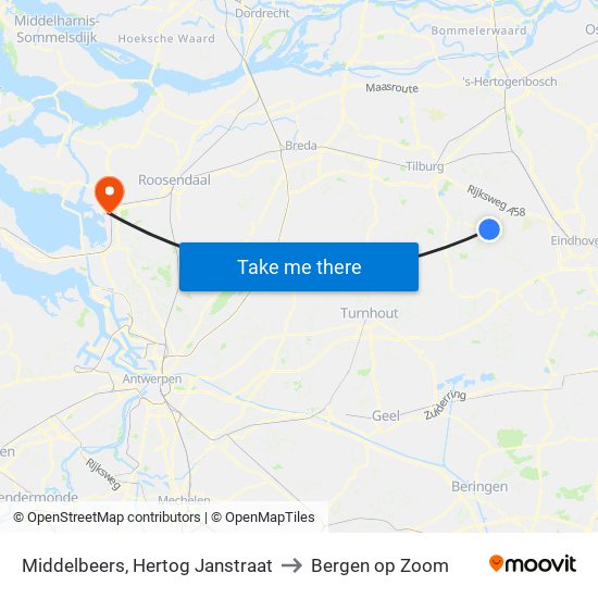 Middelbeers, Hertog Janstraat to Bergen op Zoom map