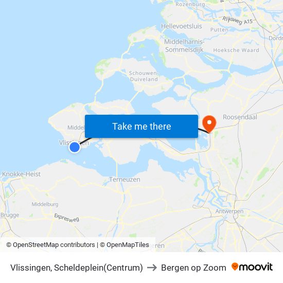 Vlissingen, Scheldeplein(Centrum) to Bergen op Zoom map