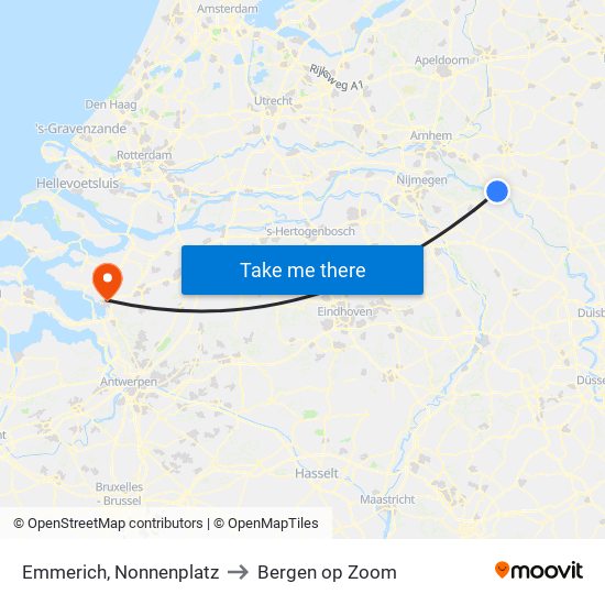 Emmerich, Nonnenplatz to Bergen op Zoom map