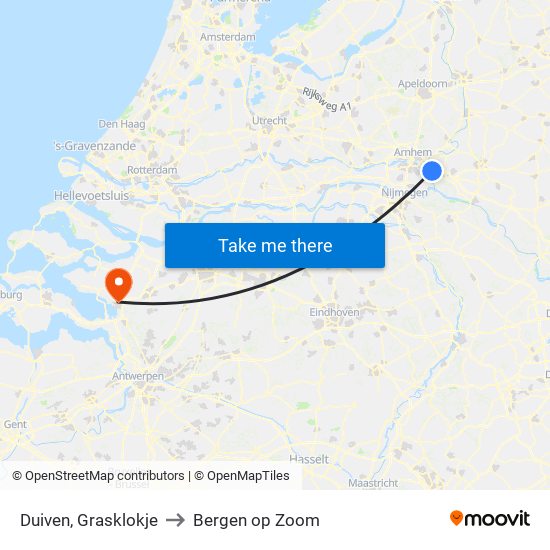 Duiven, Grasklokje to Bergen op Zoom map