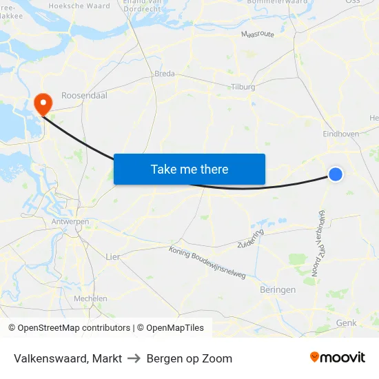 Valkenswaard, Markt to Bergen op Zoom map