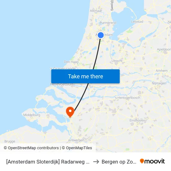 [Amsterdam Sloterdijk] Radarweg West to Bergen op Zoom map