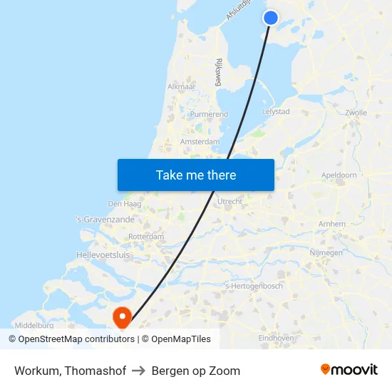 Workum, Thomashof to Bergen op Zoom map