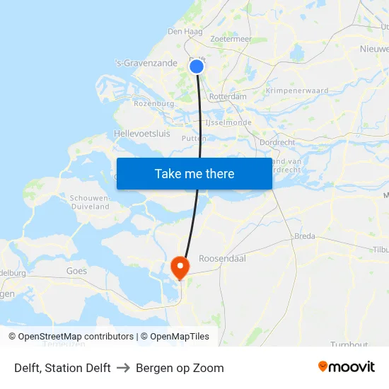 Delft, Station Delft to Bergen op Zoom map