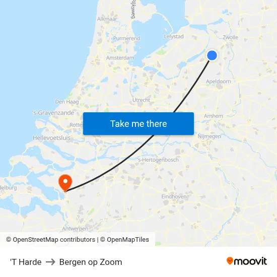 'T Harde to Bergen op Zoom map