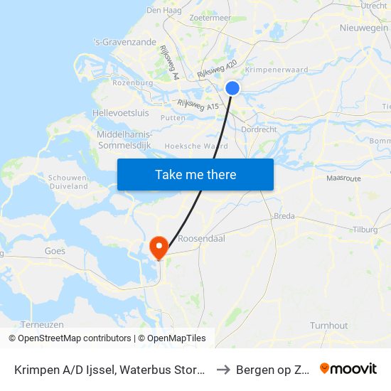 Krimpen A/D Ijssel, Waterbus Stormpolder to Bergen op Zoom map