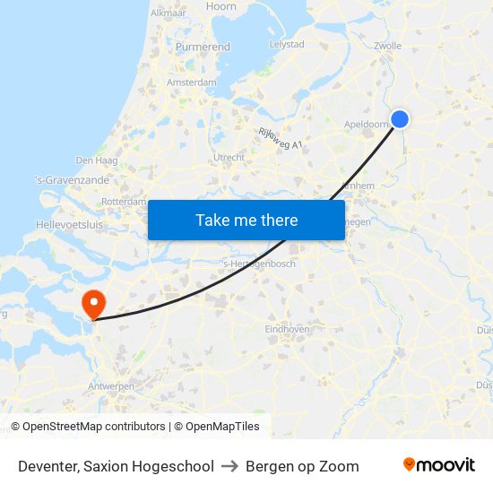 Deventer, Saxion Hogeschool to Bergen op Zoom map