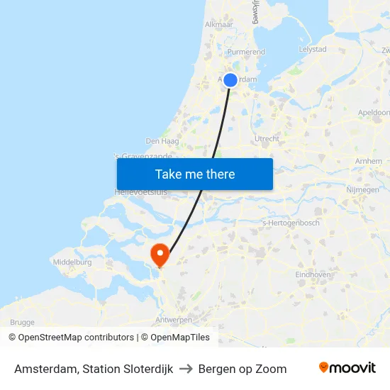 Amsterdam, Station Sloterdijk to Bergen op Zoom map