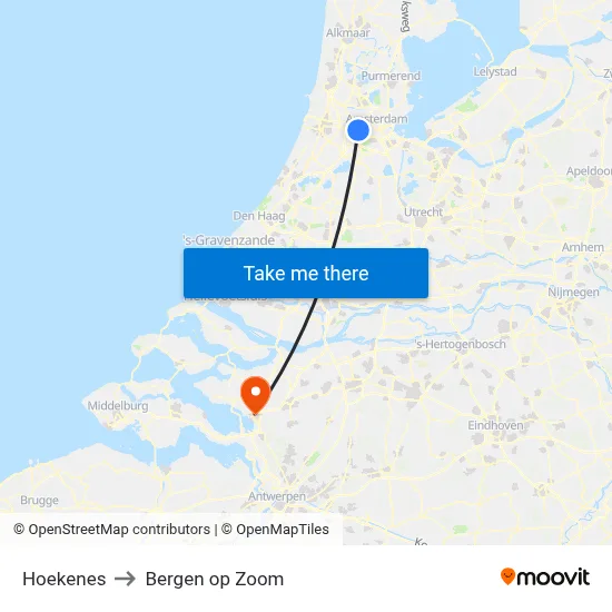 Hoekenes to Bergen op Zoom map