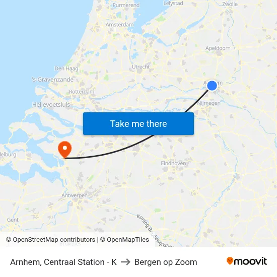Arnhem, Centraal Station - K to Bergen op Zoom map