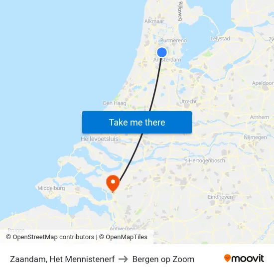 Zaandam, Het Mennistenerf to Bergen op Zoom map