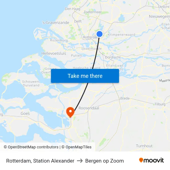 Rotterdam, Station Alexander to Bergen op Zoom map