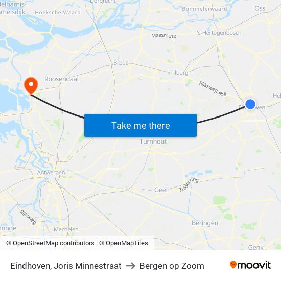 Eindhoven, Joris Minnestraat to Bergen op Zoom map