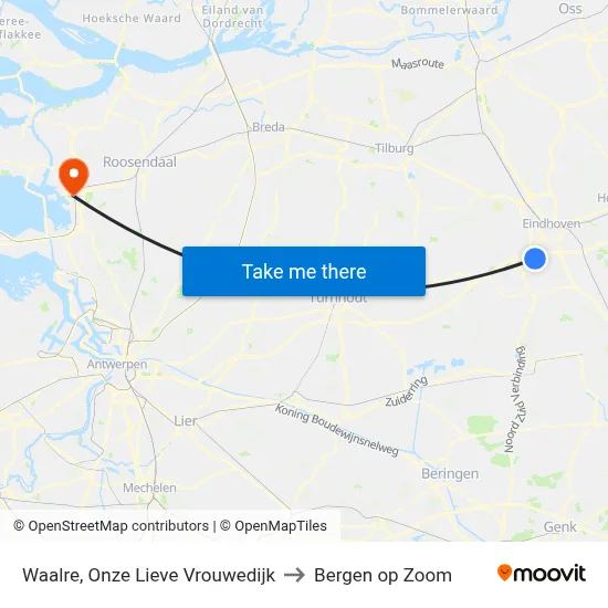 Waalre, Onze Lieve Vrouwedijk to Bergen op Zoom map