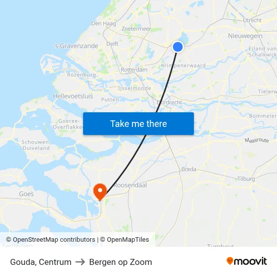 Gouda, Centrum to Bergen op Zoom map