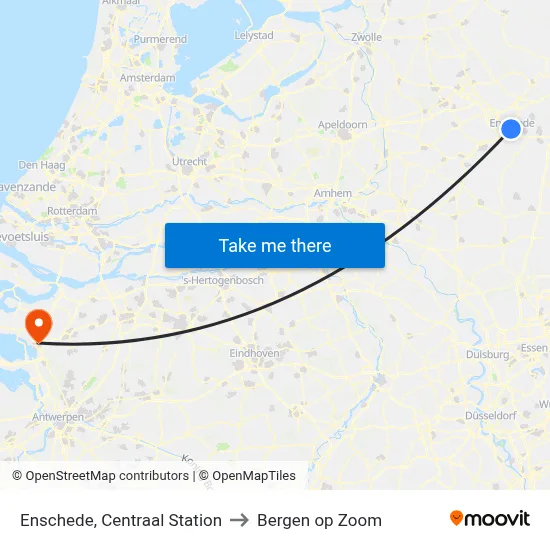 Enschede, Centraal Station to Bergen op Zoom map