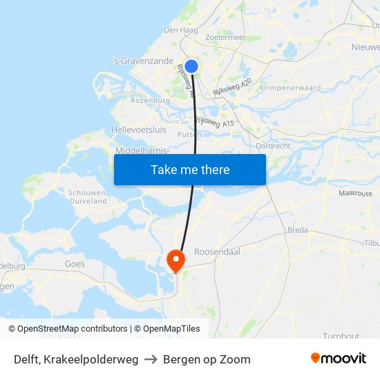 Delft, Krakeelpolderweg to Bergen op Zoom map