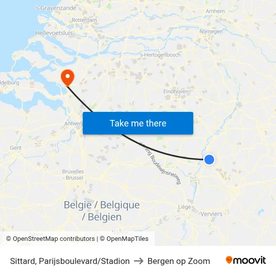 Sittard, Parijsboulevard/Stadion to Bergen op Zoom map