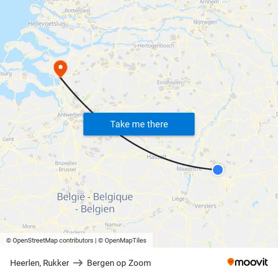 Heerlen, Rukker to Bergen op Zoom map