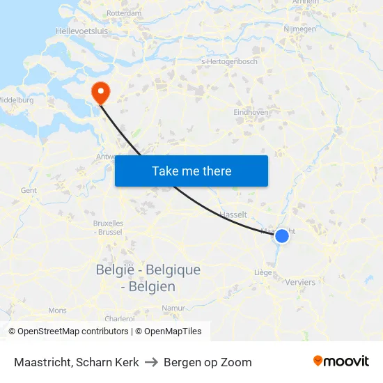 Maastricht, Scharn Kerk to Bergen op Zoom map