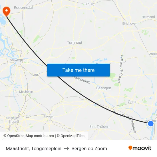 Maastricht, Tongerseplein to Bergen op Zoom map