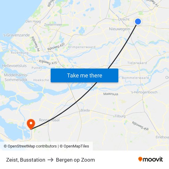 Zeist, Busstation to Bergen op Zoom map