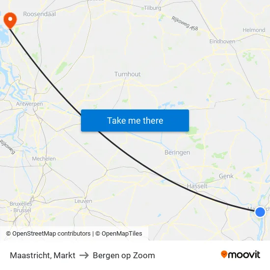 Maastricht, Markt to Bergen op Zoom map