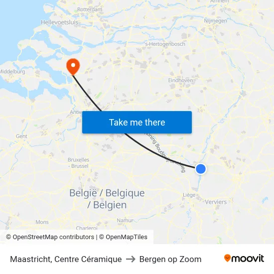 Maastricht, Centre Céramique to Bergen op Zoom map