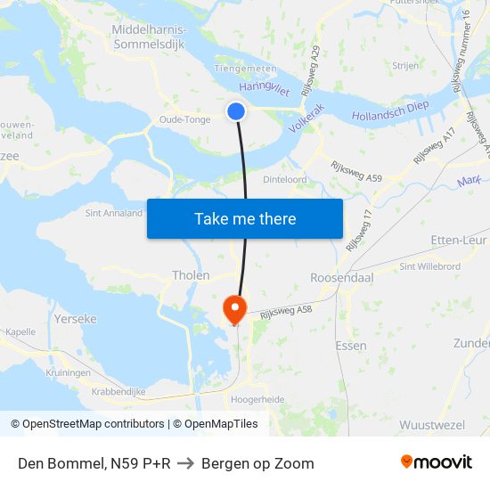 Den Bommel, N59 P+R to Bergen op Zoom map