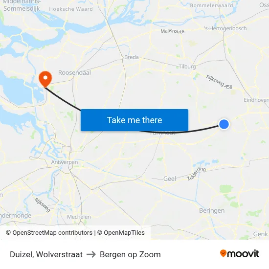 Duizel, Wolverstraat to Bergen op Zoom map