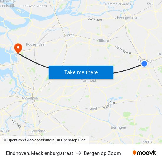 Eindhoven, Mecklenburgstraat to Bergen op Zoom map