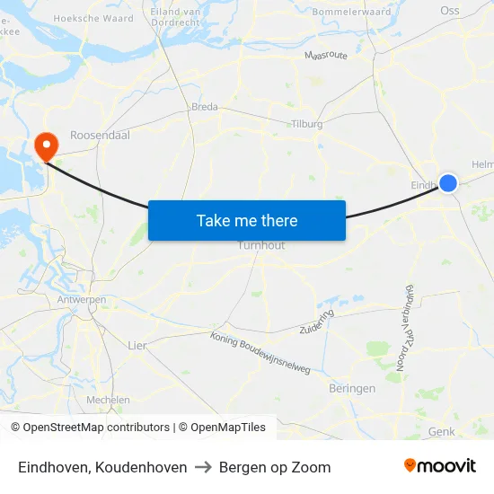 Eindhoven, Koudenhoven to Bergen op Zoom map
