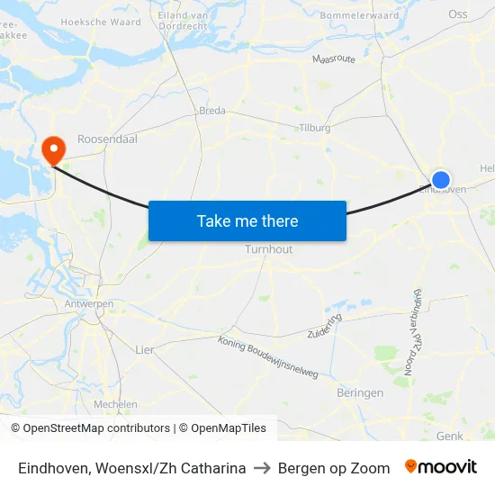 Eindhoven, Woensxl/Zh Catharina to Bergen op Zoom map